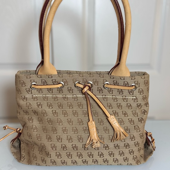 Dooney & Bourke Tan and Brown Structured Tote with Monogram - Picture 1 of 5